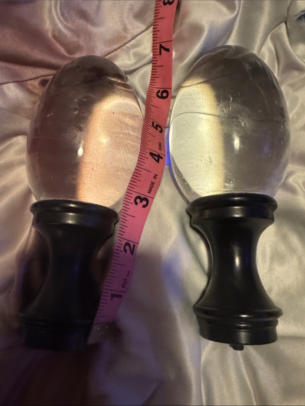 Pottery Barn Clear Glass Egg Finials with Black Bases (Pair)